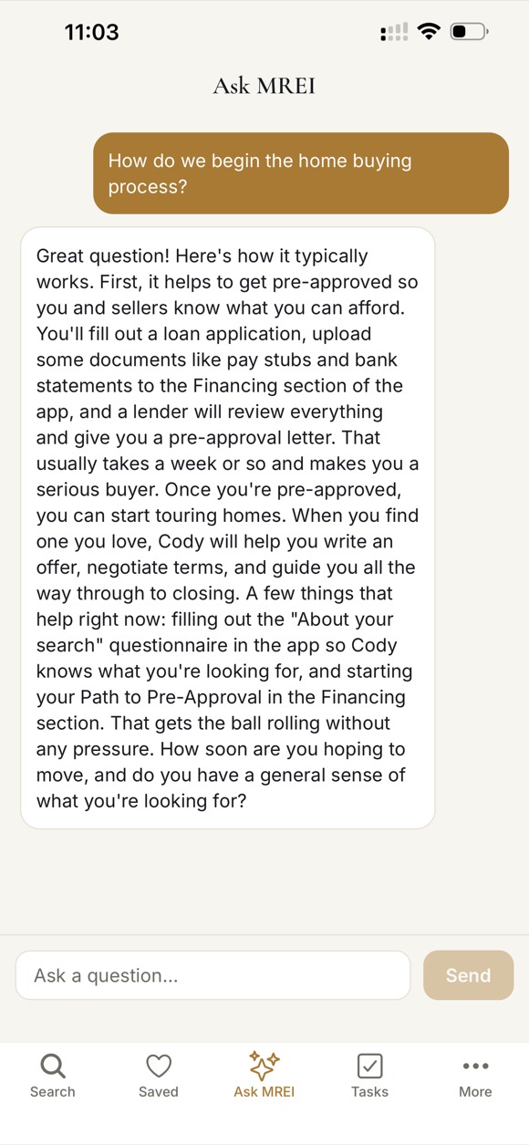 The Ask MREI concierge in the Mac Does REI app